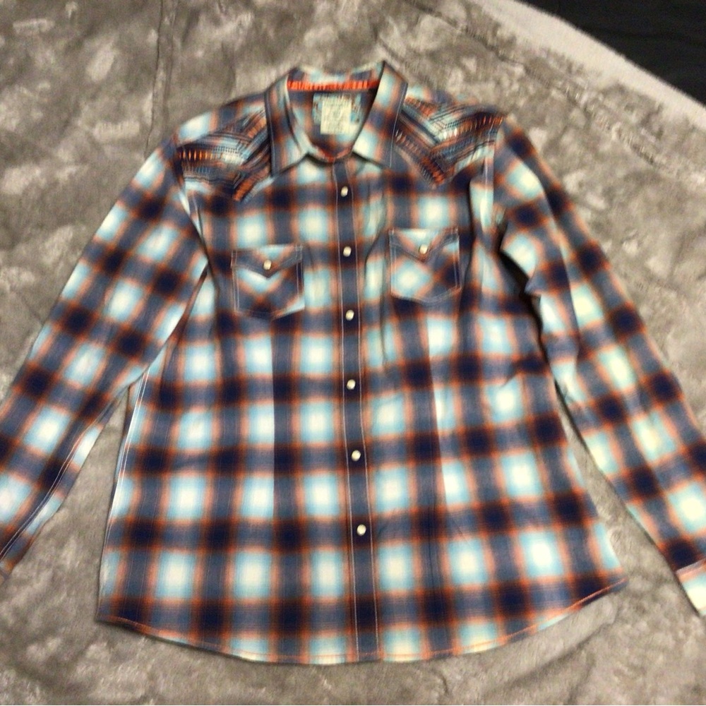 Women's Panhandle Blue Plaid  Button Down Shirt